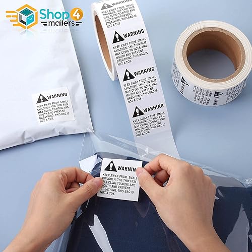 Shop4Mailers Warning Suffocation Labels, Keep Away from Small Children, for Shipping and Packing, 2' x 2' Rolls of 500 (12 Rolls/6000 Labels) - Poueer