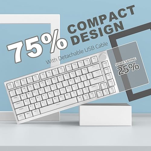 ATTACK SHARK X820ULTRA Wireless Gaming Mechanical Keyboard with TFT Smart Display&Knob,Side Printed PBT,Gasket Mounted 75% TKL Keyboard,BT5.0/2.4GHz/USB-C,RGB Backlit（White Contour,Shark Switch - Poueer