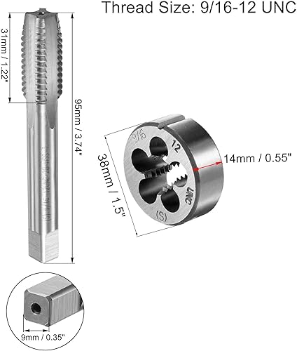 uxcell 5/8-11 UNC Tap and Die Set with 38mm Round Die Stock Handle Wrench, High Speed Steel Machine Thread Tap and Round Die Threading Tool - Poueer