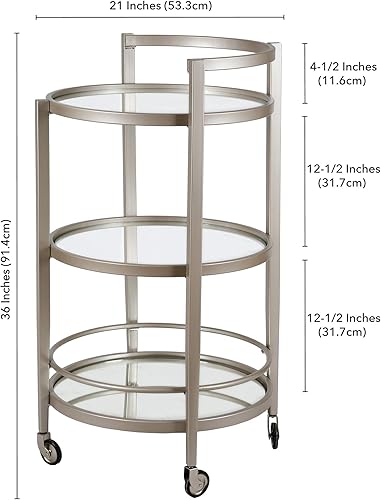 Henn&Hart 21' Wide Round Bar Cart in Satin Nickel, Bar Carts for the Home - Poueer