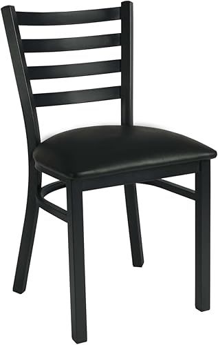 Commercial Restaurant Chair, Black Metal Ladder-Back Chair, Black Vinyl Seat, (Set of 2) (32Q-194) - Poueer