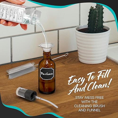 Nevlers 48 Pack Blue 1 Oz Glass Spray Bottle | The Blue Misting Glass Bottles Includes Sprayers, a Funnel & Brush with Bonus Labels to Easily Identify its Contents - Poueer