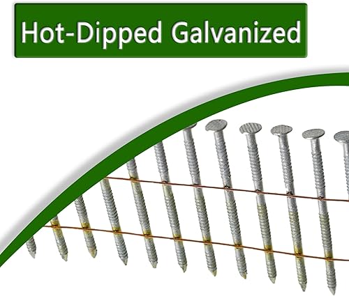 marddpair 1-3/4-Inch x .092-Inch Siding Nails 15-Degree Collated Wire Coil Full RoundHead Ring Shank Hot-Dipped Galvanized 3600 Count for Rough Nailing of Lathing and Sheathing Materials - Poueer