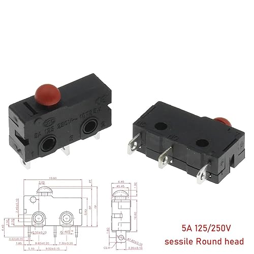 10pcs Micro Switch Copper Contact 5A 125/250V Mini Limit Switch No Nc 2/3Pin Roller Arc Rod(Left Foot with Rod) - Poueer