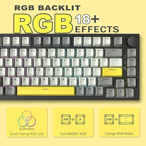 ATTACK SHARK X820ULTRA Wireless Gaming Mechanical Keyboard with TFT Smart Display&Knob,Side Printed PBT,Gasket Mounted 75% TKL Keyboard,BT5.0/2.4GHz/USB-C,RGB Backlit（White Contour,Shark Switch - Poueer