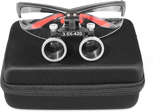 3.5x420 MM Angle Adjustable Binocular Loupes Magnifier Glasses Lab Magnification loupes with Black Cloth Case (Blue) - Poueer
