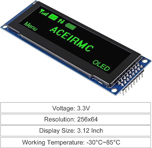 2pcs 3.12 inch OLED Display 256x64 OLED LCD Display SSD1322 Module 16pin Parallel SPI Soldering for Arduino (Green) - Poueer