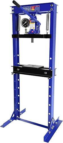 Hydraulic Shop Press,12 Ton H-Frame Garage Floor Adjustable Shop Bearing Press with Pressure Gauge & Stamping Plates to Bend, Straighten, Or Press Parts, Install Bearings & U-Joints - Poueer
