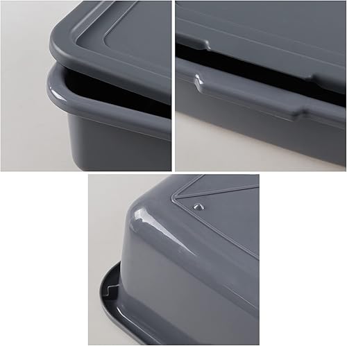 3-Pack 13 L Plastic Commercial Tote Box with Lid, Bus Tubs/Bus Box, Gray - Poueer
