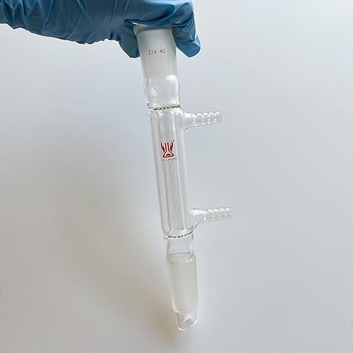 Liebig Condenser, Borosilicate Glass Liebig Condenser with 24/40 Joints, 400mm Jacket Length & 10mm Glass Hose Connection, Lab Glassware - Poueer