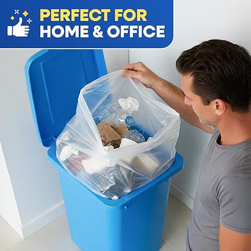 20-30 Gallon Trash Bags, Clear Trash Bags 30'W x 37'L, 8 Micron Clear Garbage Bags, 20-30 Gal High-Density Garbage Can Liners, Fits Square and Round Trash Cans, Pack of 500 - Poueer