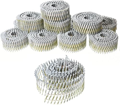 marddpair 1-3/4-Inch x .092-Inch Siding Nails 15-Degree Collated Wire Coil Full RoundHead Ring Shank Hot-Dipped Galvanized 3600 Count for Rough Nailing of Lathing and Sheathing Materials - Poueer