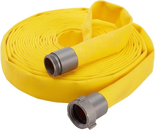Fire Hose - 1' x 50' Lay Flat Water Hose - Made in the USA - Yellow Forestry Firefighter Hose - NPSH Couplings - Poueer