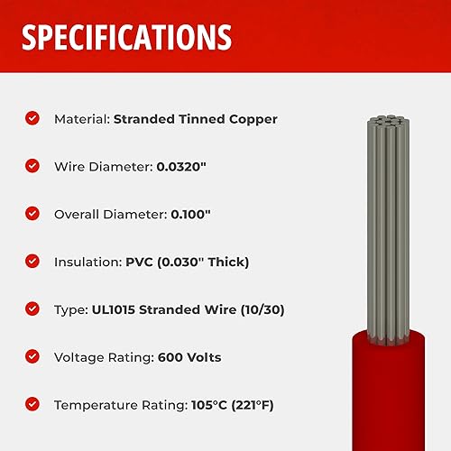 Remington Industries 20UL1015STRKIT 20 AWG Gauge Stranded Hook Up Wire Kit, 25' Length Each, 0.0320' Diameter, UL1015, 600 Volts - Poueer