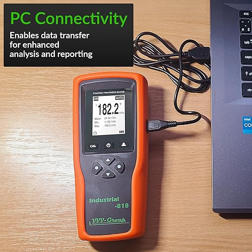 Digital Professional Coating Thickness Gauge Industrial-818 Paint Meter for Fe/NFe with Measuring Range: 0-197 mils | Resolution 0,001 mils - Poueer