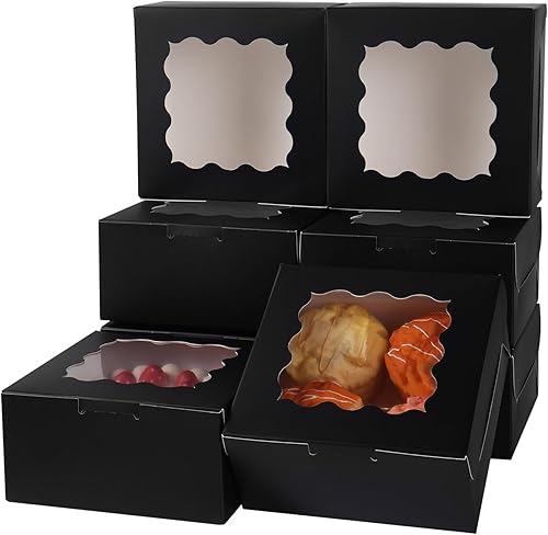 100 pcs 6x6x3 Inches Small Cake Box with Window, Bakery Pastry Cookie Boxes, Mini Pie for Pastry,Dessert,Strawberries,Chocolates, Cupcakes with paper stickers (Brown) - Poueer