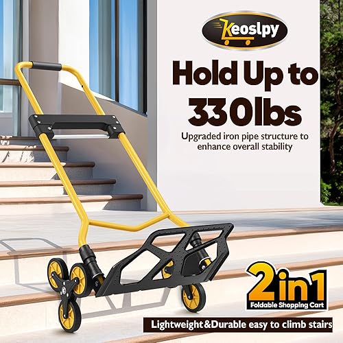 Upgraded Stair Climbing Cart, 330Lbs Heavy Duty Folding Hand Truck Dolly, Portable Stair Climbing Dolly Personal Folding Shopping Cart with Bag for Moving, Luggage, Groceries, Travel, Office - Poueer