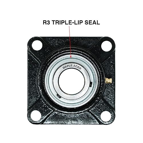 MAPLE ACE UCF206-18 Square Flange Bearing 1-1/8' Bore, 4-Bolt Self-Aligning, Solid Base, R3 Triple Lip Seal, Heavy Duty (Qty 2) - Poueer