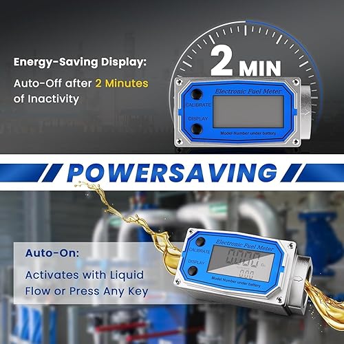Flow Meter 1 Inch Digital Turbine Fuel Flowmeter Waterproof for Water, Diesel, Gas Oil, Gasoline, Kerosene, Switchable Units: GAL(Gallons), QTS, PTS, L, m³ (1 inch) - Poueer