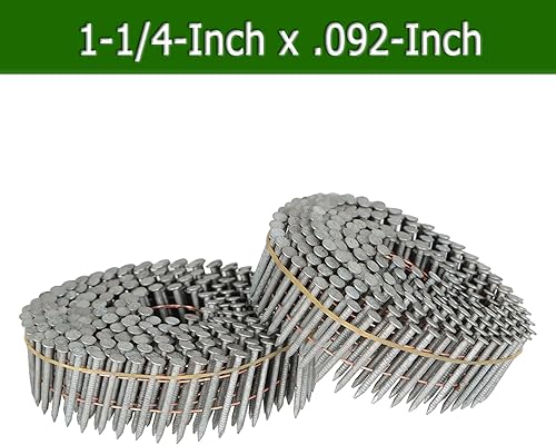 marddpair 1-3/4-Inch x .092-Inch Siding Nails 15-Degree Collated Wire Coil Full RoundHead Ring Shank Hot-Dipped Galvanized 3600 Count for Rough Nailing of Lathing and Sheathing Materials - Poueer