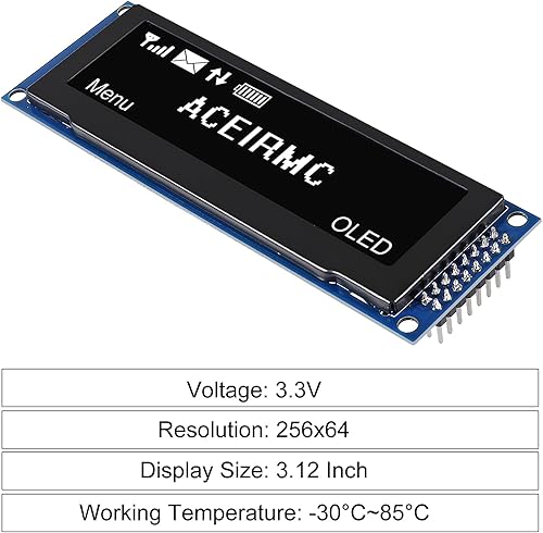 2pcs 3.12 inch OLED Display 256x64 OLED LCD Display SSD1322 Module 16pin Parallel SPI Soldering for Arduino (Green) - Poueer