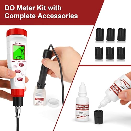 Digital Dissolved Oxygen Meter, GIDIGI Dissolved Oxygen Tester with ATC, DO Meter with 9.84ft DO Probe Cable and Digital 4 in 1 TDS EC Temp pH and ppm Meter for Nutrients Water - Poueer
