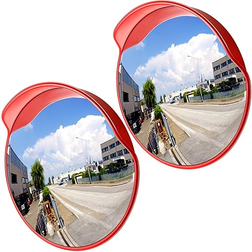 2 Pcs 30' Safety Convex Mirror Traffic Mirror Outdoor Indoor Driveway Street Corner Mirror Security Blind Spot Mirror for Road Garage Parking Lot Warehouse, Tear off The Protective Film Before Use - Poueer