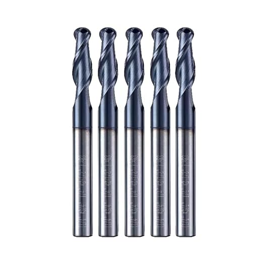 Ball Nose End Mills JESTUOUS Carbide Spiral Router Bits 2 Flute 1/4' Shank Dia. 3/4' Flute Length for Milling Metal Steels,5 Pieces - Poueer