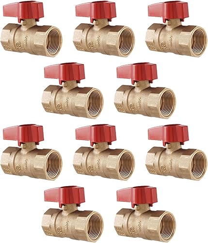 10-Pack 1/2-Inch FIP Female NPT Threaded (FxF) Heavy Duty Brass Ball Valve, Full Port, 600 WOG, Certified Safe (3BT050-10P) - Poueer