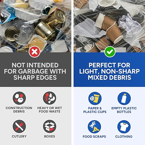 20-30 Gallon Trash Bags, Clear Trash Bags 30'W x 37'L, 8 Micron Clear Garbage Bags, 20-30 Gal High-Density Garbage Can Liners, Fits Square and Round Trash Cans, Pack of 500 - Poueer