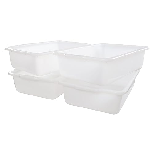 4-Pack 35 L Bus Box, Plastic Utility Bus Tub, Commercial Dish Pan, White - Poueer
