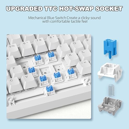 ATTACK SHARK X820ULTRA Wireless Gaming Mechanical Keyboard with TFT Smart Display&Knob,Side Printed PBT,Gasket Mounted 75% TKL Keyboard,BT5.0/2.4GHz/USB-C,RGB Backlit（White Contour,Shark Switch - Poueer