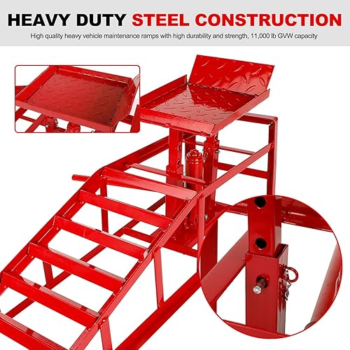 2 Pack 5T 10000lbs Hydraulic Car Ramps Low Profile Car Lift Service Ramps Truck Trailer Garage Lift Height Range 9.8' to 15' Hydraulic Vehicle Ramps Black - Poueer