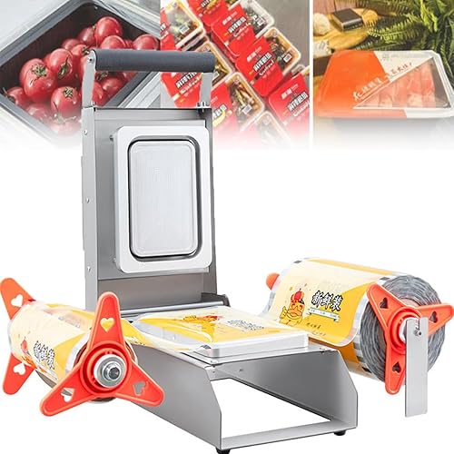 Food Tray Sealer Machine, Takeaway Box Hand Pressure Food Packaging Machine with Temperature Control - Commercial Stainless Steel Vegetables (20 * 14cm) - Poueer