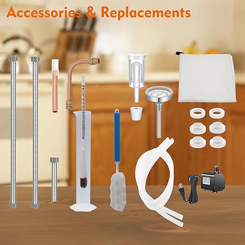 Alcohol Still 8 Gallon 2 Pots Shine Still Distillery Kit for Alcohol Stainless Steel Copper Tube Complete with Water Pump Metal Thermometer Airlock Brew Bag Proof Alcoholmeter Test Kit - Poueer