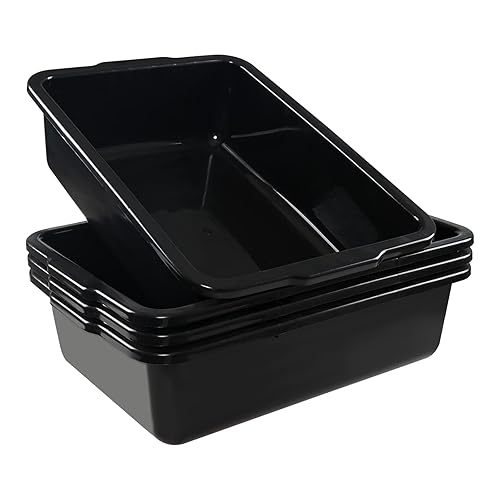 32 L Large Commercial Bus Box, 4-Pack Plastic Utility Bus Tub, Black - Poueer