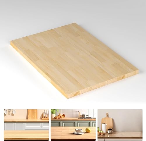 Solid Wood Butcher Block Countertop, Birch Hardwood Countertop for DIY, Kitchen/Workbench, Wood Desk Top, Dryer Counter Top, Block Work Bench Top, Unfinished Top, 1.5' Thickness, 25' W x 36' L - Poueer