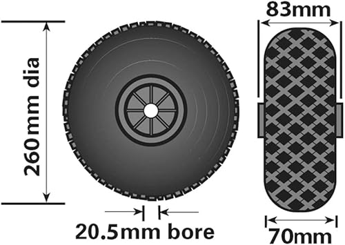 260 mm Replacement Pneumatic Rubber/Plastic Wheel for Jockey Wheels Tyre Width 70 mm, Diameter 260 mm, 136 kg Max, Static Load - Poueer