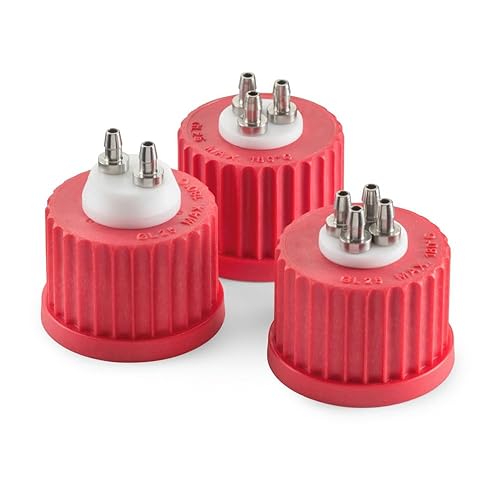 DURAN 292611302 GL25 Connection Cap System with Red PBT Screw Cap, PTFE Inert with 3-Ports, Stainless Steel - Poueer