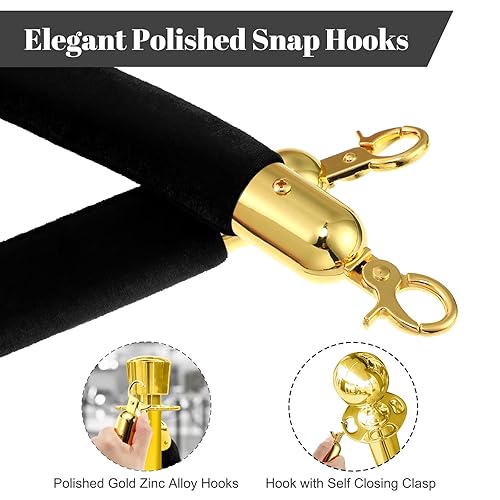 Fumete 6 Pieces Velvet Stanchion Rope Bulk 6.5 Feet Crowd Control Barriers Safety Velvet Rope with Polished Gold Hooks for Graduation Party Openings, Not Include Stanchion Post(Pink) - Poueer