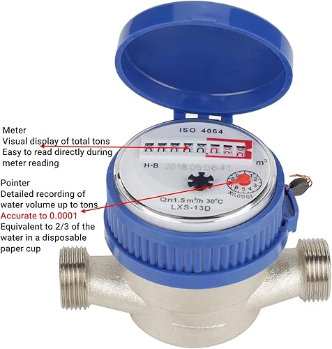 Cold Water Meter, 1/2 inch Thread Water Meter with Fittings and A Protective Cover for Garden and Home Usage - Poueer
