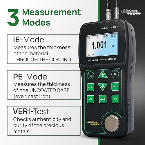 Ultrasonic Thickness Gauge Industrial-888 / Echo-Echo Mode Measure Through Coating up to 19.685mils (500 microns) / Range 0.039-19.685 in (All Material) - Poueer