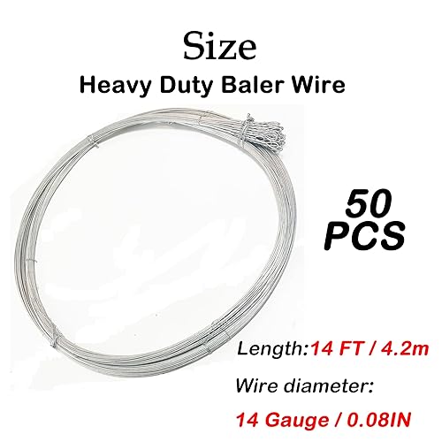 50 PCS Baling Wire 14 Gauge 14 Feet,Baler Wire Ties Galvanized Steel Wire Bulk,Bailing Wire Roll,Bale Wire 50 Count Bundle Single Loop,for Bailing Cardboard Paper Fence - Poueer