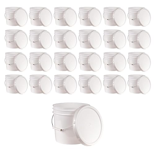 ATERET 2 Gallon White Pail & Lid - Durable Mil All Purpose Pail with Lids - Food Grade - BPA Free Plastic (12 Pack) - Poueer