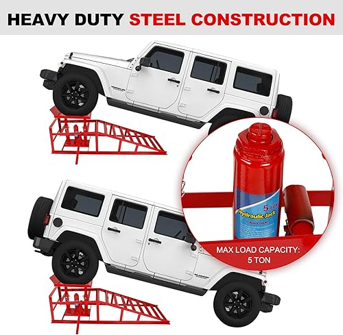 2 Pack 5T 10000lbs Hydraulic Car Ramps Low Profile Car Lift Service Ramps Truck Trailer Garage Lift Height Range 9.8' to 15' Hydraulic Vehicle Ramps Black - Poueer