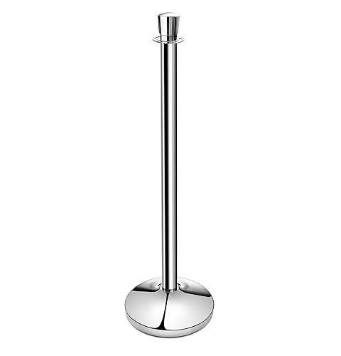 New Star Foodservice 535634 Round Top Brass Plated Stanchions, Set of 2 Posts with 1 of 79.5-Inch Red Velvet Rope - Poueer