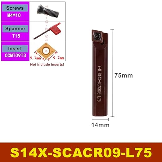1Pcs S14X S16X SCACR SCBCR SCMCN SCACL SCBCL 06 09 L35 L45 L55 L65 L75 L85 L95 12mm 14mm 16mm CNC Turning Tools Toolholder Bar(S14X-SCACR09-L65) - Poueer