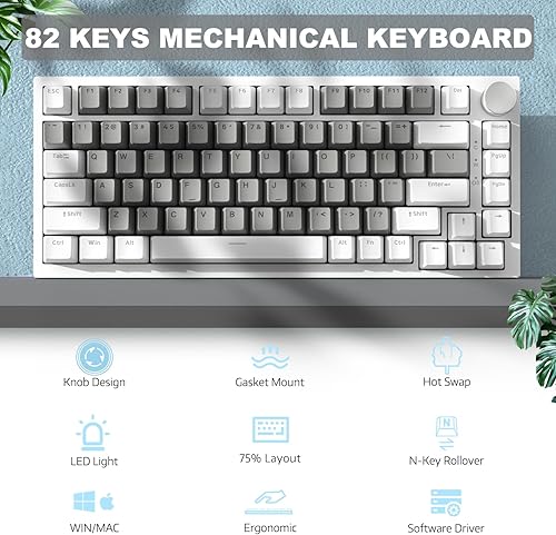 ATTACK SHARK X820ULTRA Wireless Gaming Mechanical Keyboard with TFT Smart Display&Knob,Side Printed PBT,Gasket Mounted 75% TKL Keyboard,BT5.0/2.4GHz/USB-C,RGB Backlit（White Contour,Shark Switch - Poueer