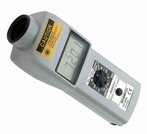Shimpo DT-205LR Dual Contact/Non-Contact Handheld Tachometer with 6' Wheel, LCD Display, 6-99999rpm Range - Poueer