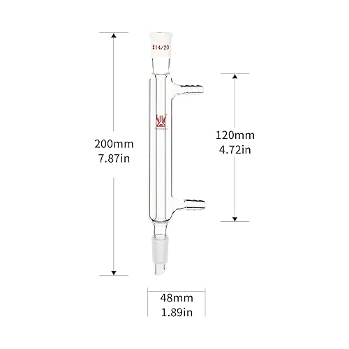 Liebig Condenser, Borosilicate Glass Liebig Condenser with 24/40 Joints, 400mm Jacket Length & 10mm Glass Hose Connection, Lab Glassware - Poueer